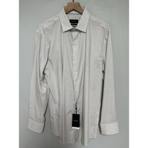 Bugatchi Men's NWT Comfort Stretch Button Down Check Shirt‎ Sand Size 17  34/35